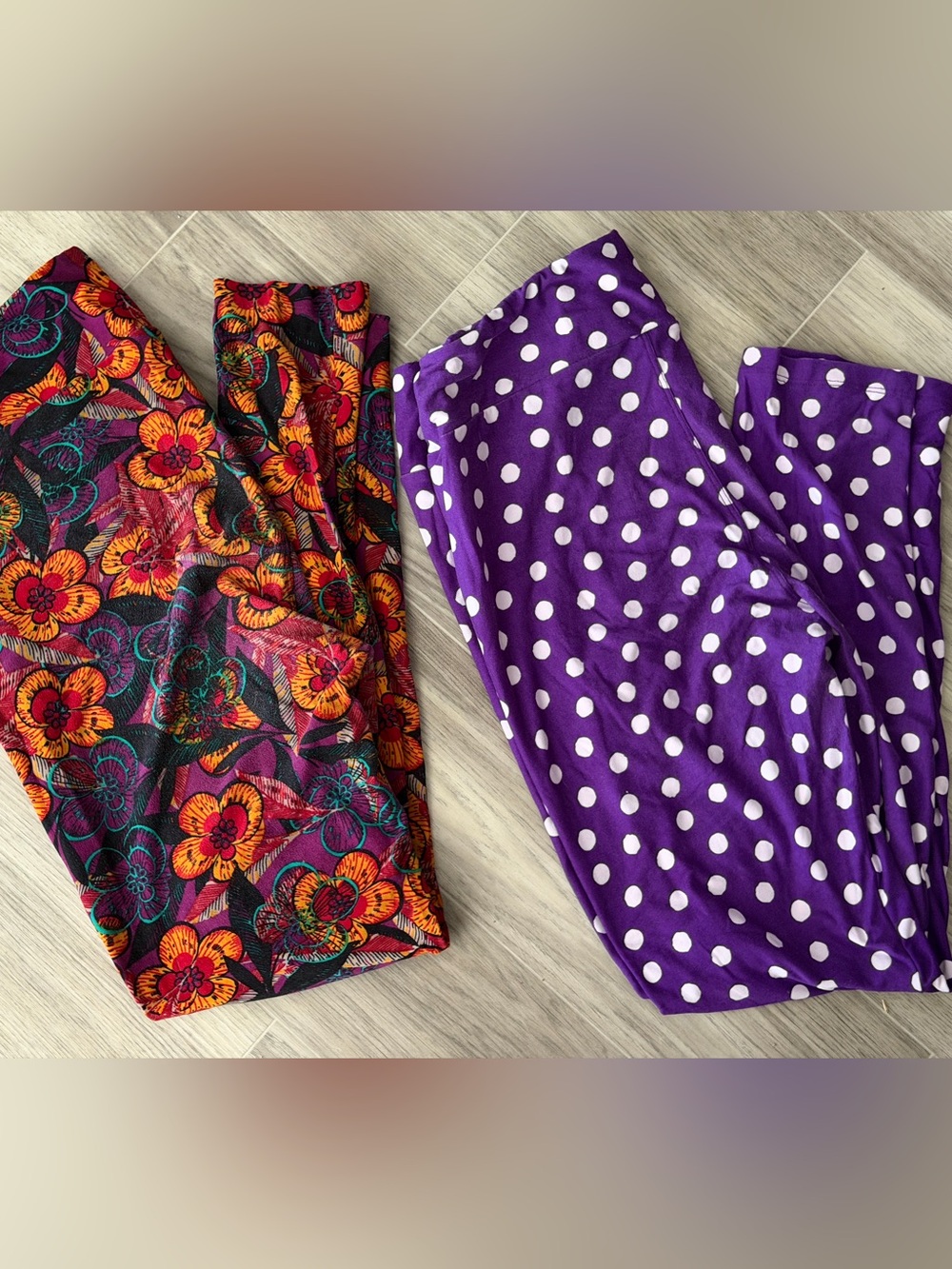 LulaRoe TC Leggings—Purple Polka Dot & Floral Print 2 Pair Set
